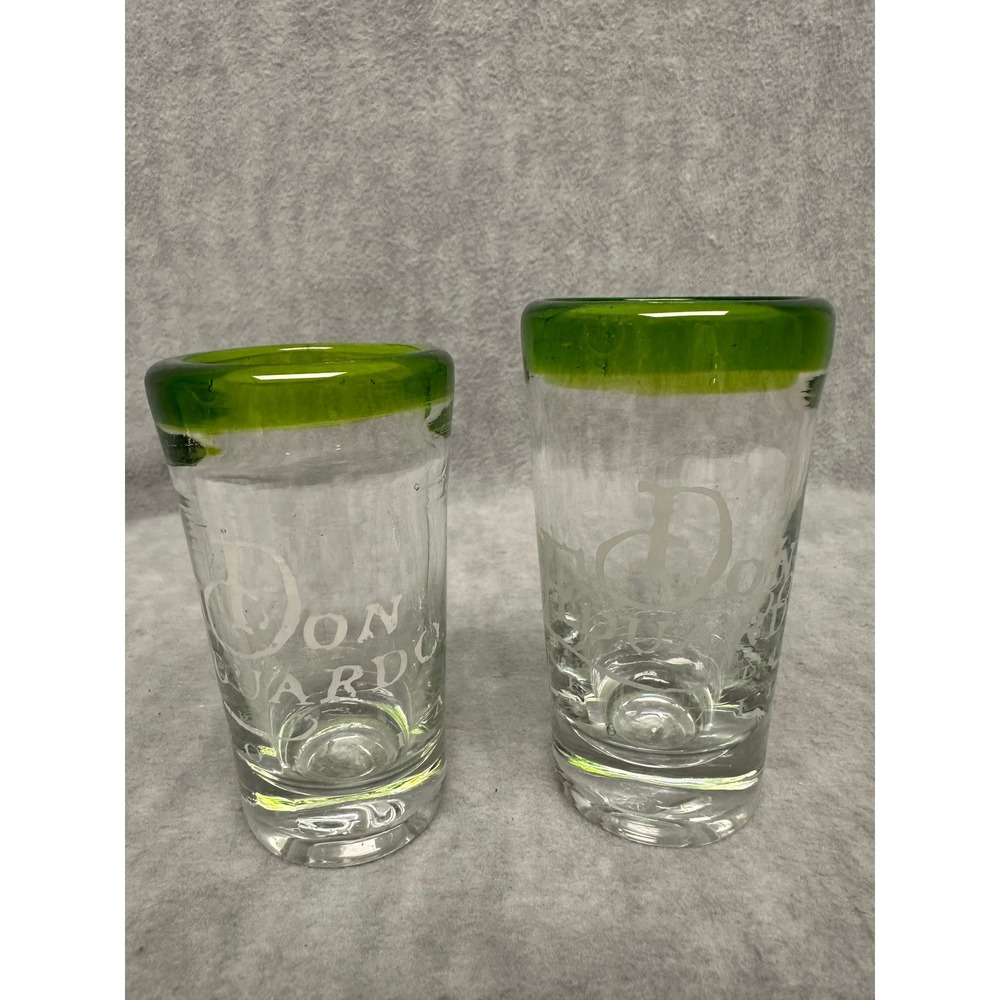 Don Eduardo Tequila Heavy Shot Glasses Set Of 2 Green Rimmed Clear‎ Glass